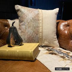 Beige Half Tone - Beige Linen & Faux Leather Throw Pillow Cover