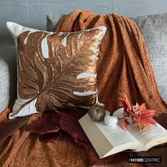 Autumn Maple - Copper & Orange Linen Fall Maple Leaf Throw Pillow Cover