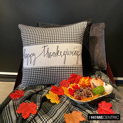 Thanksgiving - Black Jacquard Happy Thanksgiving Throw Pillow Cover
