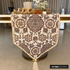 Cider Florals - Beige Velvet Decorative Table Runner