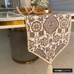 Cider Florals - Beige Velvet Decorative Table Runner