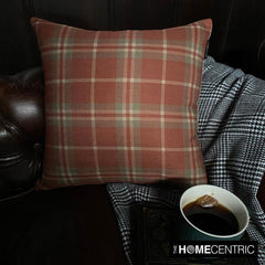 Plaidscape Terracotta - Red Velvet Winter Plaid Throw Pillow Cover