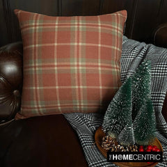 Plaidscape Terracotta - Red Velvet Winter Plaid Throw Pillow Cover