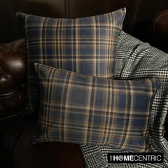 Plaidflow Navy - Blue Velvet Winter Plaid Lumbar Pillow Cover