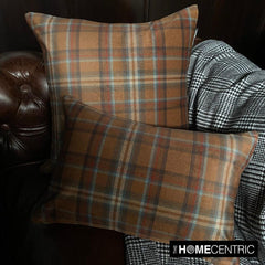 Plaidscape Orange - Orange Velvet Winter Plaid Throw Pillow Cover