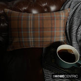 Plaidflow Orange - Orange Velvet Winter Plaid Lumbar Pillow Cover