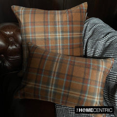 Plaidflow Orange - Orange Velvet Winter Plaid Lumbar Pillow Cover