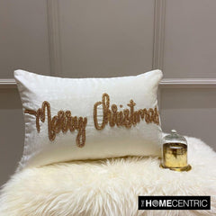 Gold Velvet Decorative Lumbar Pillow Cover - Merry Christmas