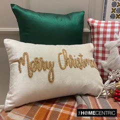 Gold Velvet Decorative Lumbar Pillow Cover - Merry Christmas
