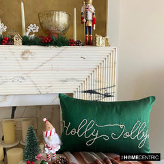 Green Silk Decorative Lumbar Pillow Cover - Holly Jolly