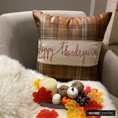 Thankful Harvest - Orange Velvet Happy Thanksgiving Throw Pillow Cover
