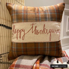 Thankful Harvest - Orange Velvet Happy Thanksgiving Throw Pillow Cover