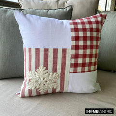 Red Cotton Christmas Snowflake Throw Pillow Cover - Snowflake Check