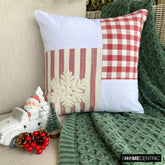 Red Cotton Christmas Snowflake Throw Pillow Cover - Snowflake Check