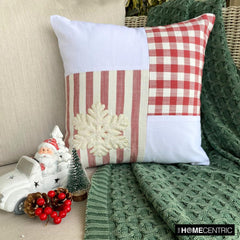 Red Cotton Christmas Snowflake Throw Pillow Cover - Snowflake Check