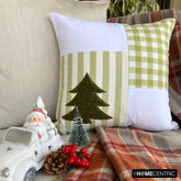 Green Cotton Checkered Decorative Throw Pillow Cover - Xmas Tree Check