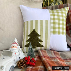 Green Cotton Checkered Decorative Throw Pillow Cover - Xmas Tree Check