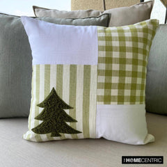 Green Cotton Checkered Decorative Throw Pillow Cover - Xmas Tree Check