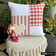 Red Cotton Decorative Throw Pillow Cover - Heart Check