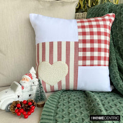 Red Cotton Decorative Throw Pillow Cover - Heart Check