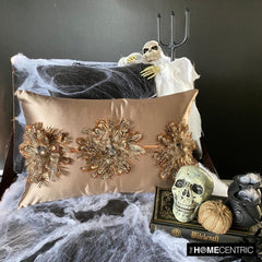 Plume Petal - Brown Satin Lumbar Pillow Cover