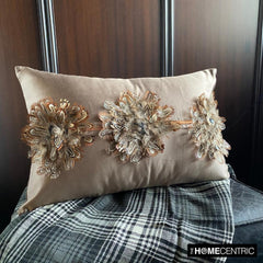 Plume Petal - Brown Satin Lumbar Pillow Cover