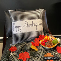 Thanksgiving - Black Jacquard Happy Thanksgiving Throw Pillow Cover