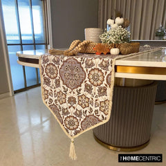 Cider Florals - Beige Velvet Decorative Table Runner
