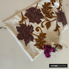Silk Dupioni Ivory, Gold, Purple Decorative Table Runners - Brown Floral