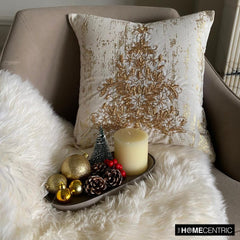 Gold Velvet Decorative Throw Pillow Cover - Ornamental Tree