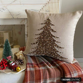 Gold Linen Decorative Throw Pillow Cover - Glittering Pine