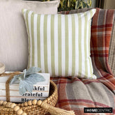 Stripe Plush Green - Green Cotton Decorative Throw Pillow Cover