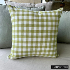 Checkmate Verde - Green Cotton Checkered Throw Pillow Cover