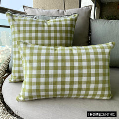 Checkmate Verde - Green Cotton Checkered Throw Pillow Cover