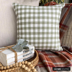 Checkmate Green - Green Cotton Decorative Throw Pillow Cover