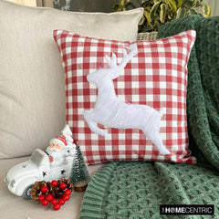 Red Cotton Decorative Throw Pillow Cover - Furry Antlers