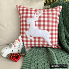 Red Cotton Decorative Throw Pillow Cover - Furry Antlers