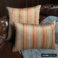 Stripe Flow Orange - Orange Velvet Stripes Throw Pillow Cover