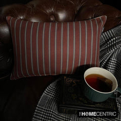 Parallel Stripes - Red Cotton Decorative Oblong Lumbar Pillow Cover