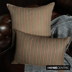 Linear Plush Green - Green Cotton Stripes Throw Pillow Cover