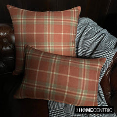 Plaidscape Terracotta - Red Velvet Winter Plaid Throw Pillow Cover