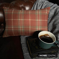 Plaidflow Terracotta - Red Velvet Winter Plaid Lumbar Pillow Cover