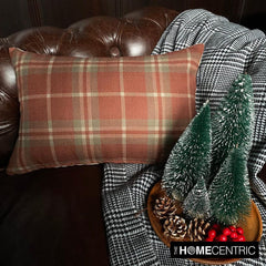 Plaidflow Terracotta - Red Velvet Winter Plaid Lumbar Pillow Cover