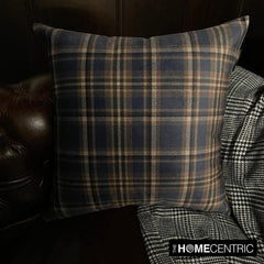 Plaidscape Navy - Navy Blue Velvet Winter Plaid Throw Pillow Cover