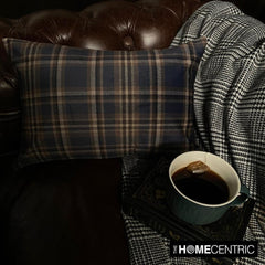 Plaidflow Navy - Blue Velvet Winter Plaid Lumbar Pillow Cover