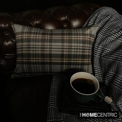 Plaidflow Gray - Gray Velvet Winter Plaid Lumbar Pillow Cover