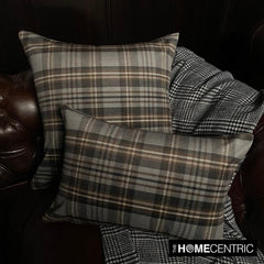 Plaidflow Gray - Gray Velvet Winter Plaid Lumbar Pillow Cover