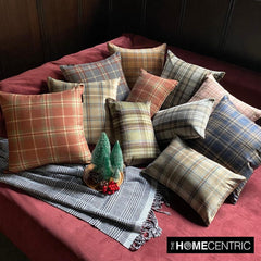 Plaidscape Orange - Orange Velvet Winter Plaid Throw Pillow Cover