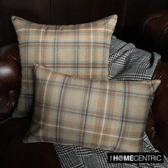 Plaidflow Beige - Beige Velvet Winter Plaid Lumbar Pillow Cover