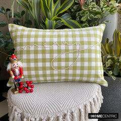 Green Cotton Plaid Decorative Lumbar Pillow Cover -Xmas Merry